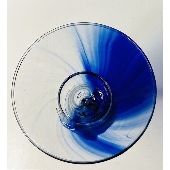 Vintage Hand Blown Cobalt Blue Swirl XL Martini Glass Candy Dish Holds 20 oz - Picture 6 of 9